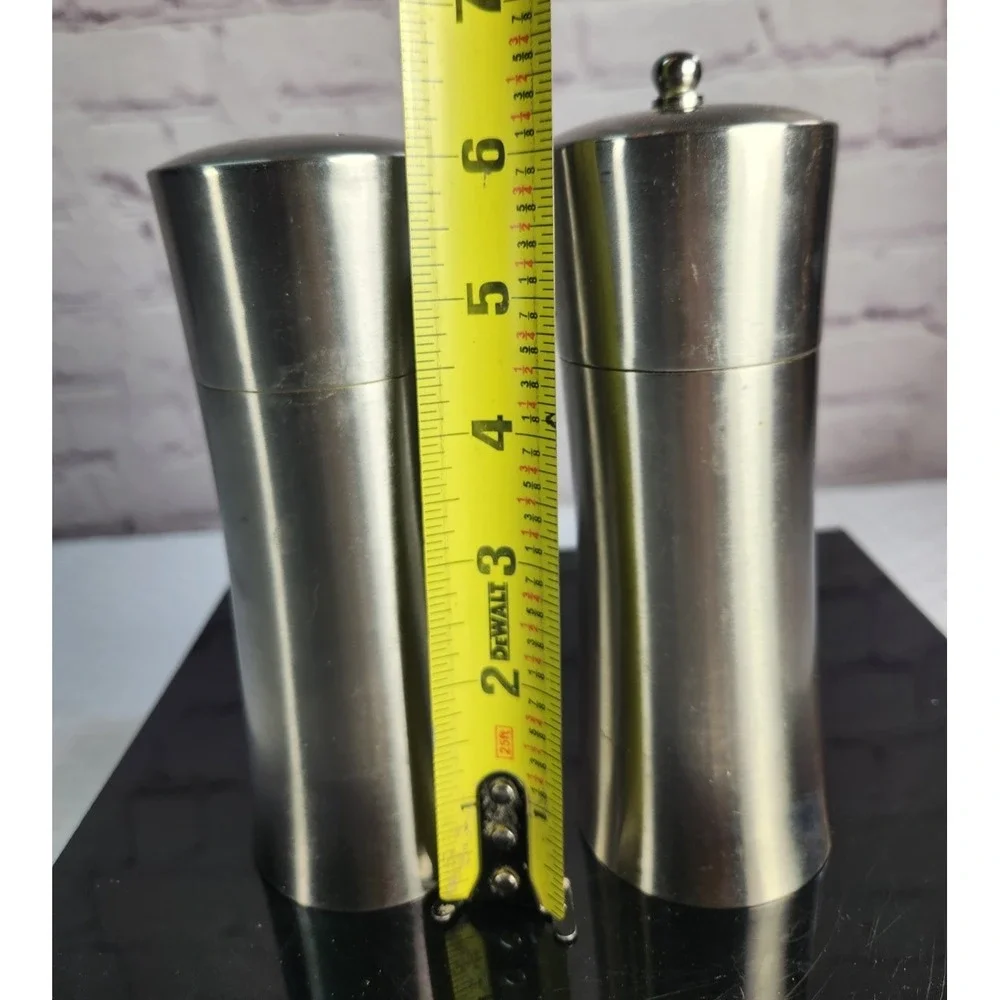 Sleek! Salt Shaker & Pepper Mill/ Grinder Set  Stainless Steel 6.25